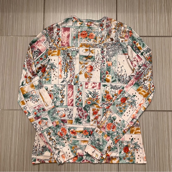 Rare 1970s vintage floral flowers print art nouveau long sleeve top geometric - Picture 4 of 13